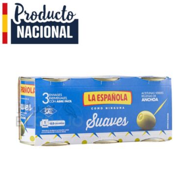 Aceitunas Suave con Anchoa La Española, Pack de 3.