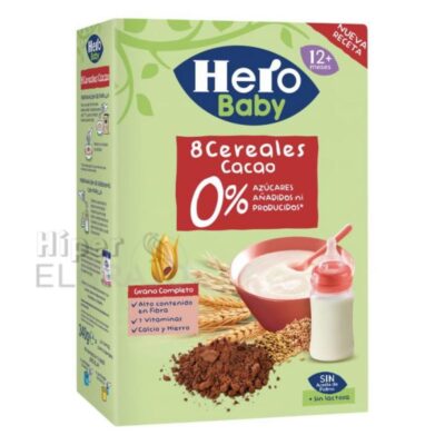 Hero Papilla 8 Cereales, Cacao 340gr, 0%.