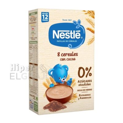 Papilla Nestlé 8 Cereales, Cacao, 475gr, 0%.
