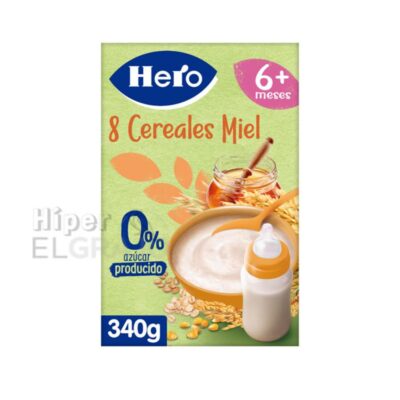 Papilla Hero Baby 8 Cereales, Miel, 0% 340gr