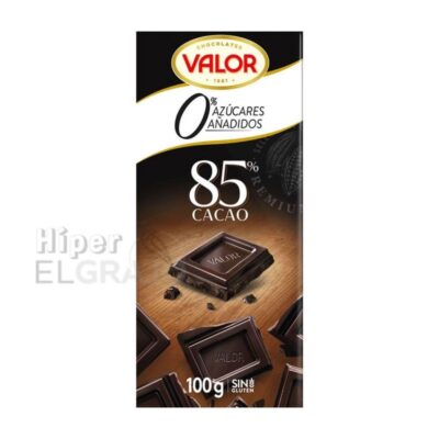 Chocolate Valor Negro, Cacao 85%, 0% Azucares.