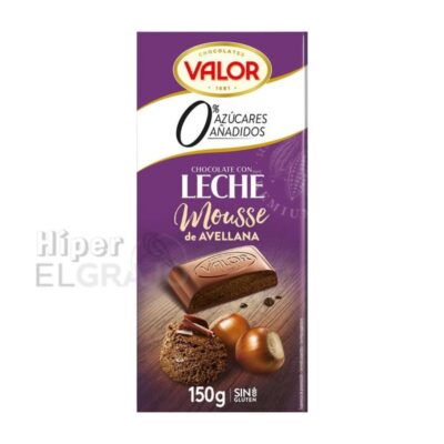Chocolate Valor Mousse Avellana 150gr Azúcar 0%.