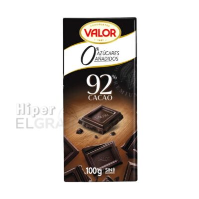Choco Valor Sin Azúcar, 92% Puro Cacao.