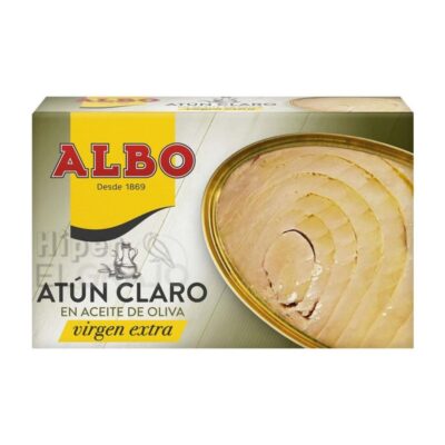 Lata de Atún Albo Claro en Aceite de Oliva Virgen Extra.