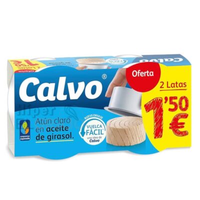Atún en Aceite de Girasol, Calvo, Pack de 2 Unidades.