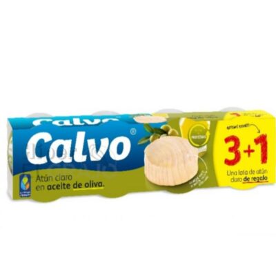 Atún Claro en Aceite de Oliva, Calvo, Vuelca Facil, Pack de 3+1.