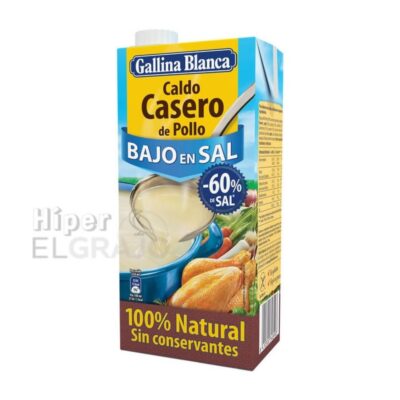 Caldo de Pollo Gallina Blanca 1 Litro, Bajo en Sal.