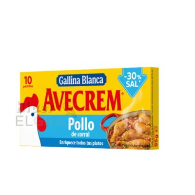Avecrem Gallina Blanca Pollo -30% Bajo Sal, 10 Unidades.