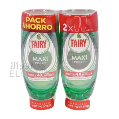 Vajillas Fairy Maxi Poder Pack de 2 Unidades, 440ml.